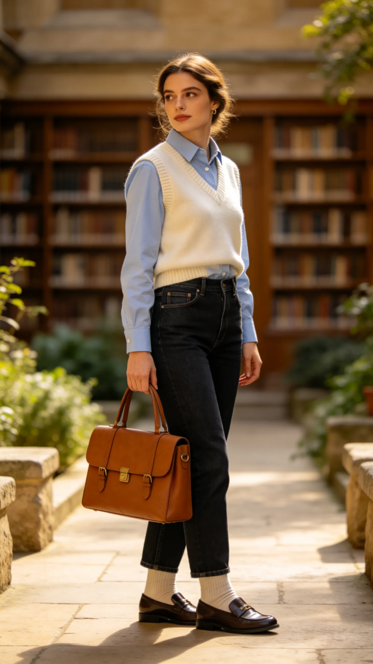13. Straight Jeans With a Sweater Vest and Shirt
