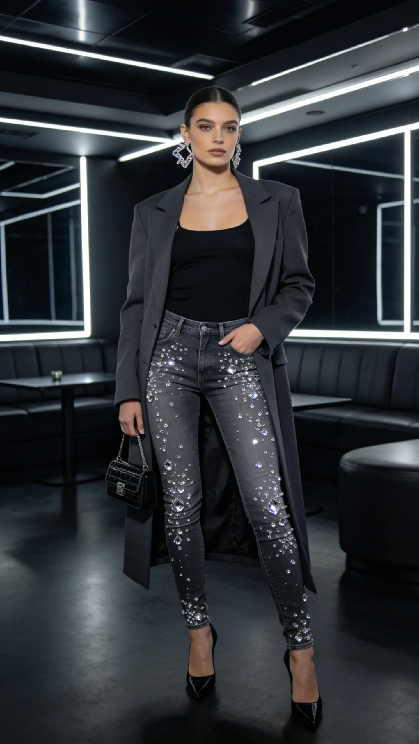 14. Crystal Skinny Jeans With an Oversized Blazer