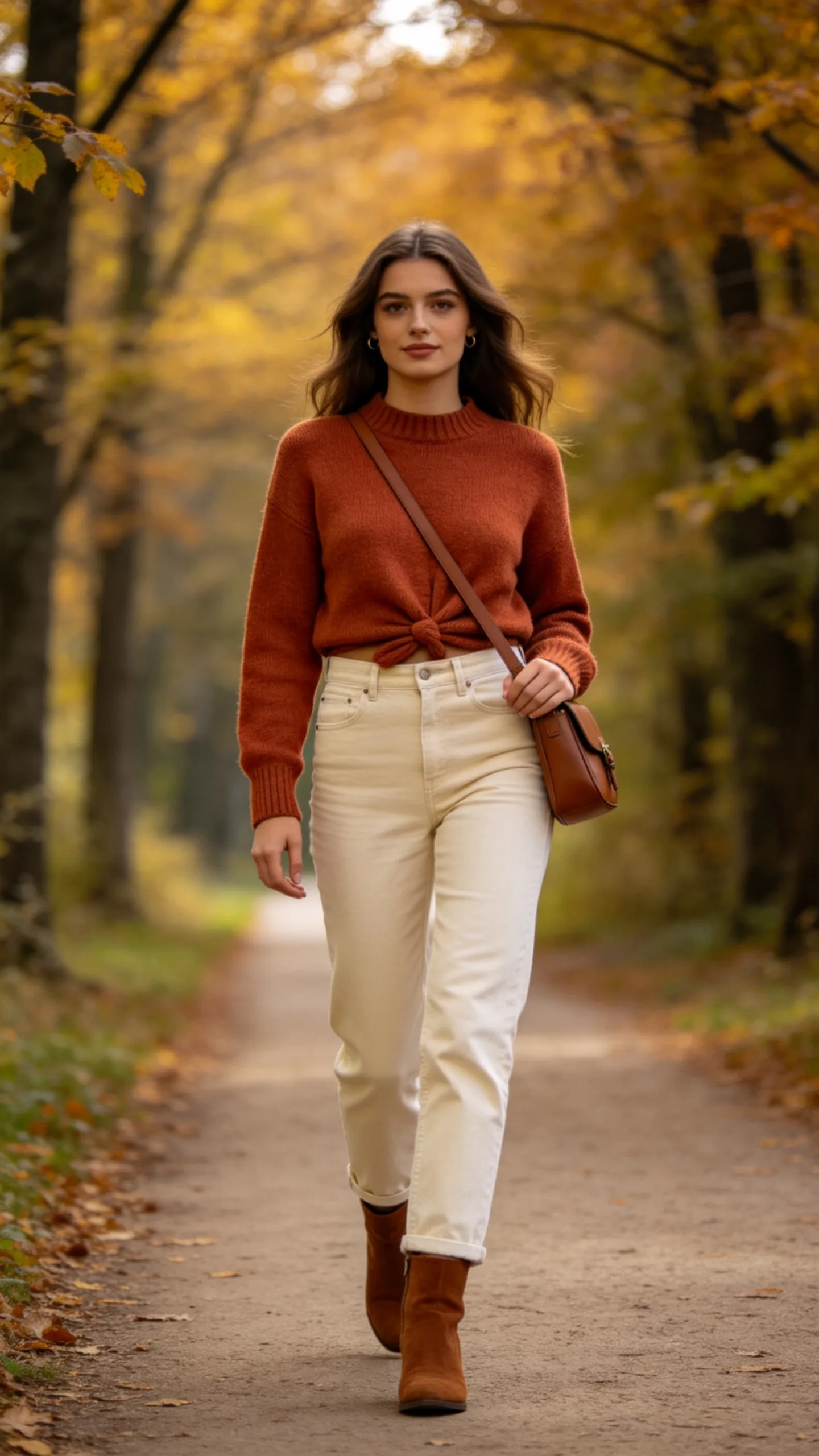 14. Ecru Jeans With an Earth-Tone Sweater