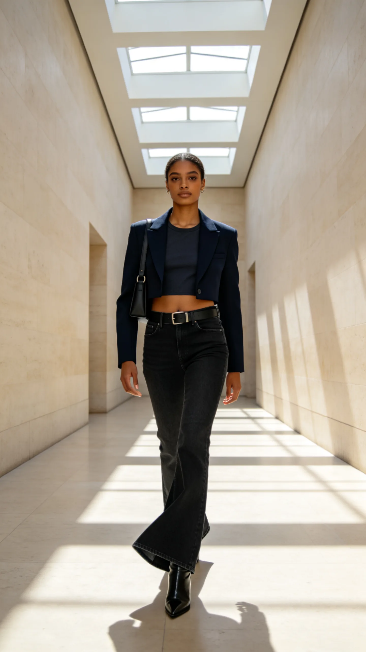 14. Flared Stacked Jeans With a Cropped Blazer
