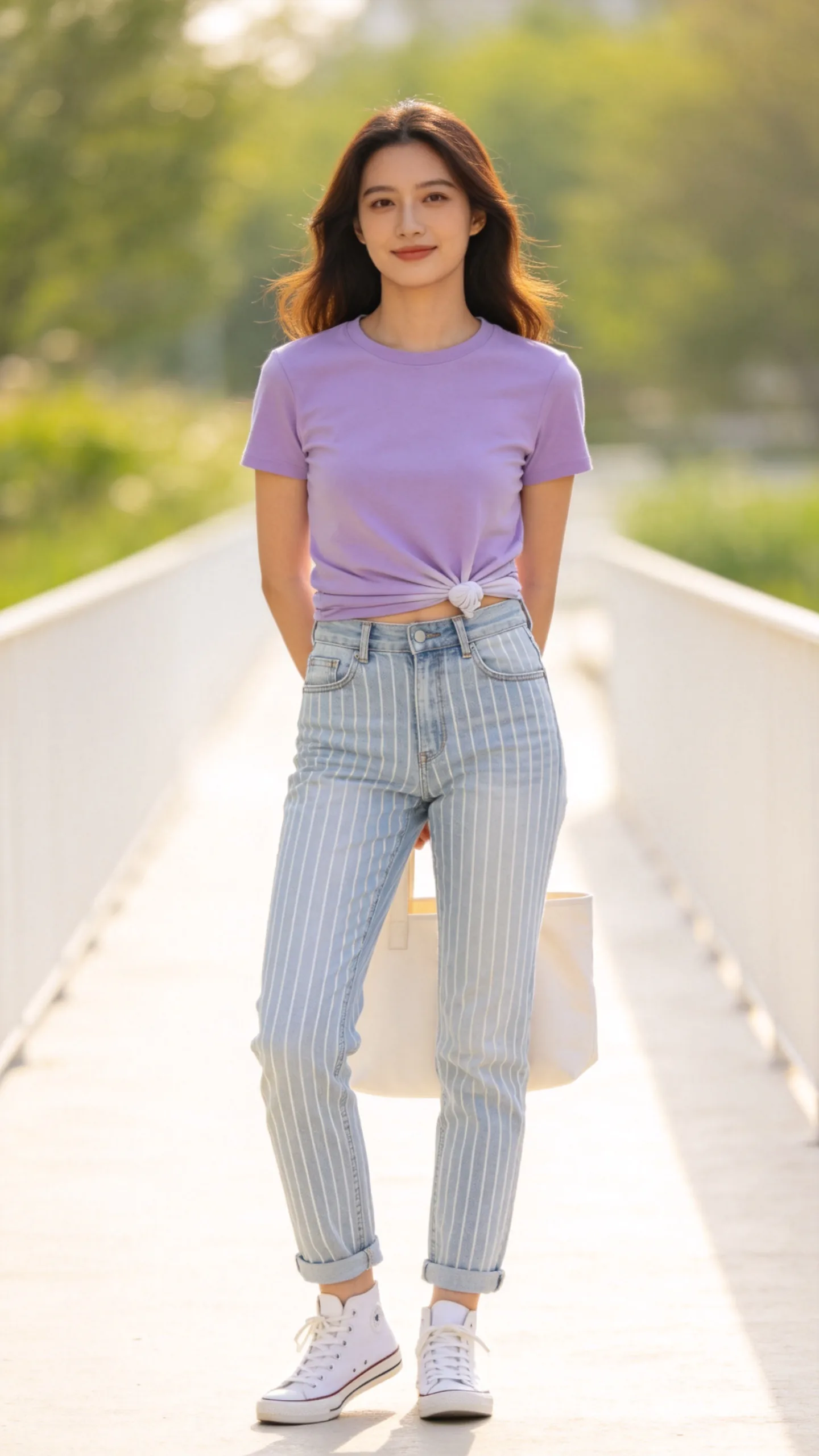 14. Light-Wash Striped Jeans With a Pastel Tee
