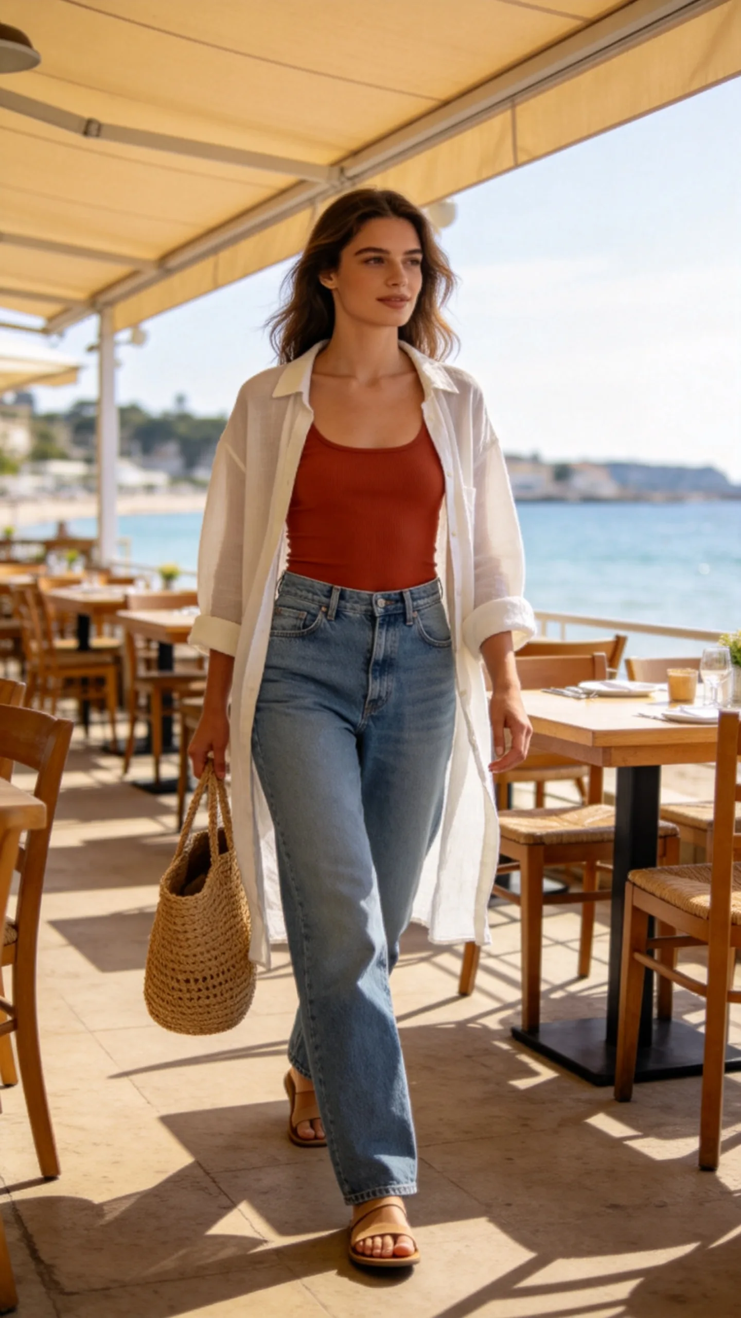 16. High-Rise Jeans With a Bodysuit and Oversized Shirt