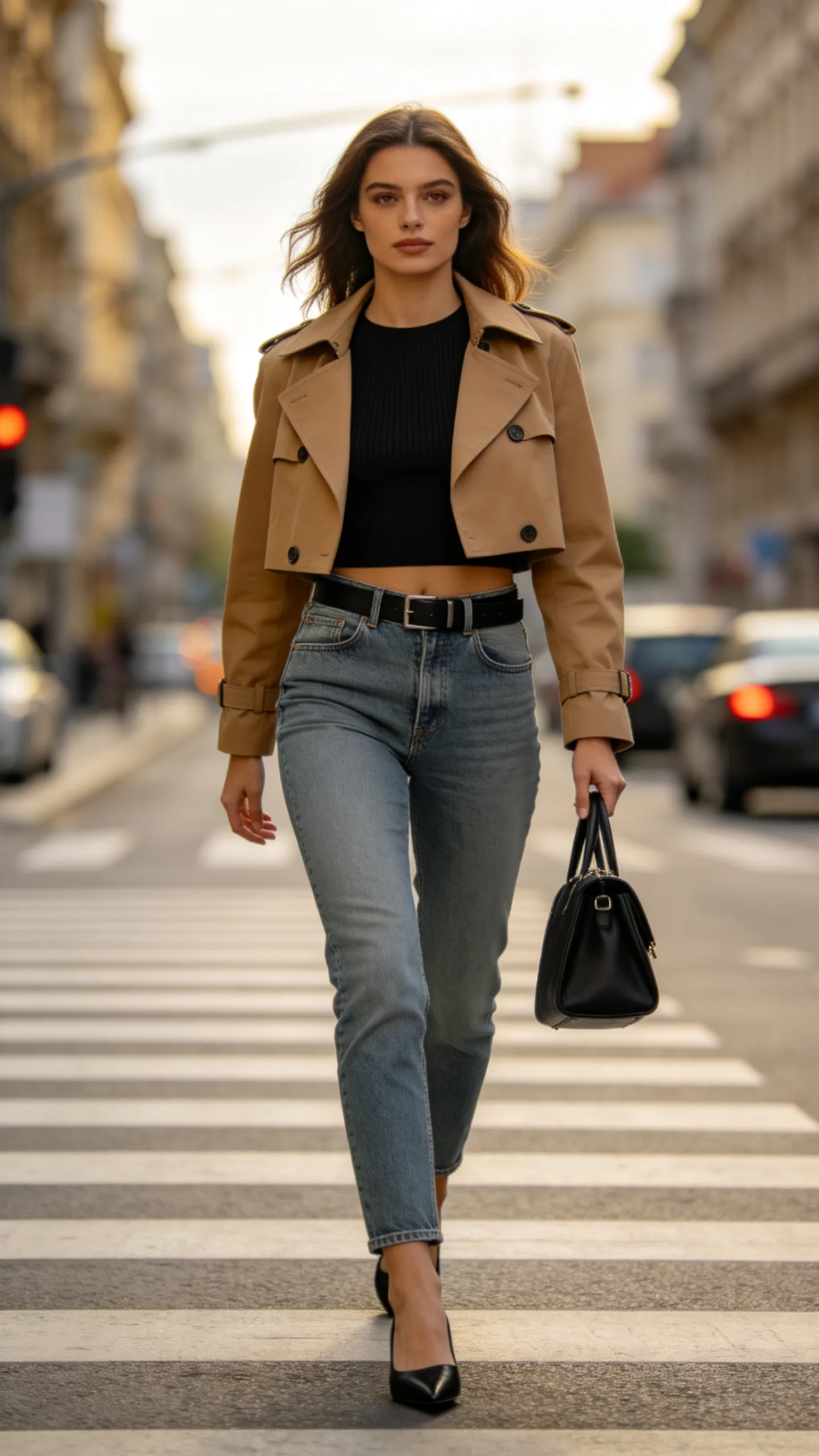 16. High Waisted Jeans With a Cropped Trench Jacket