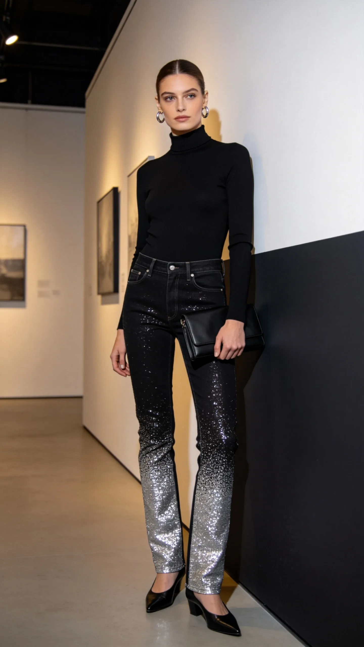 16. Two-Tone Sparkle Jeans With a Monochrome Top