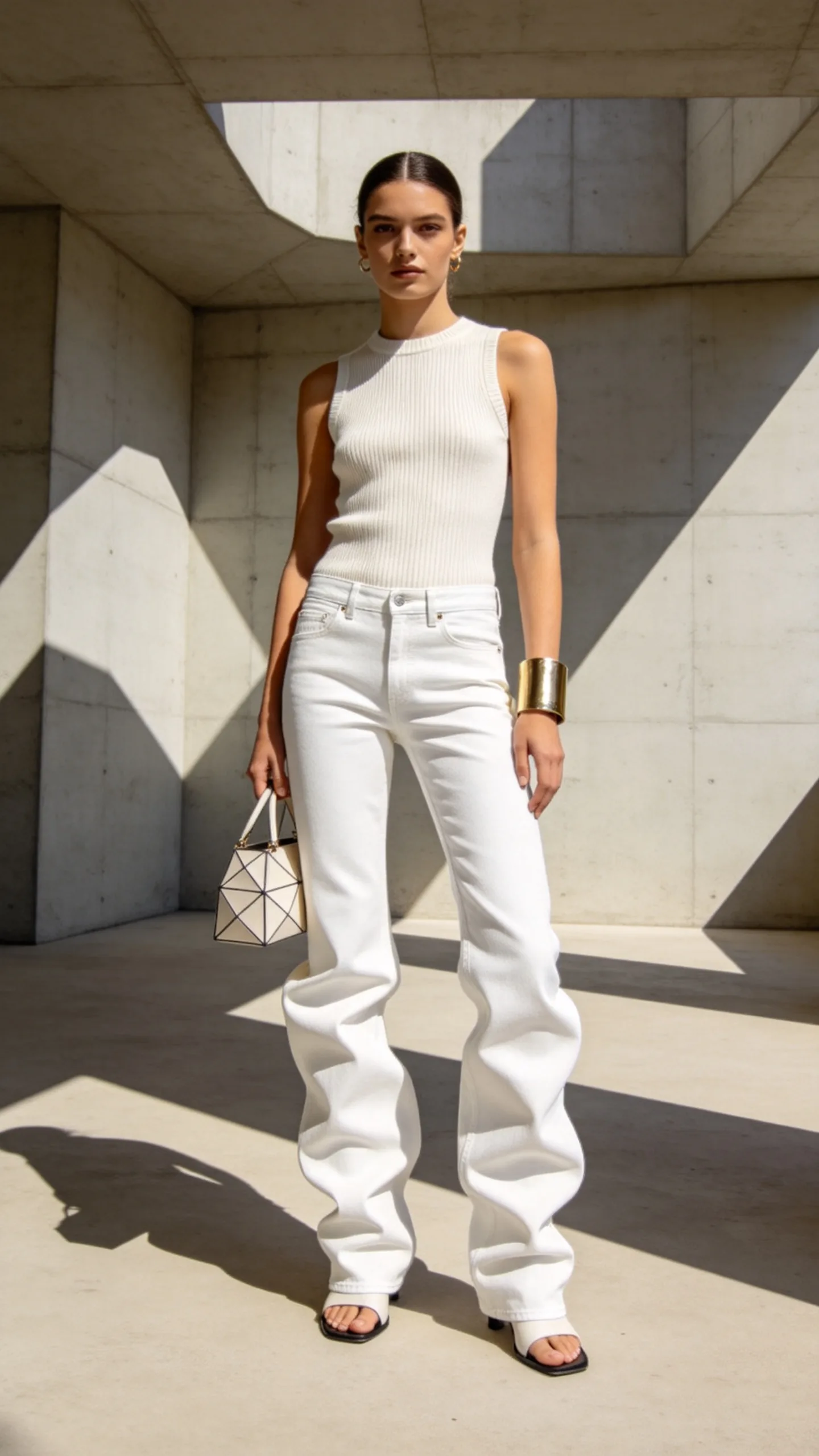16. White Barrel-Leg Jeans With a Minimal Knit Top