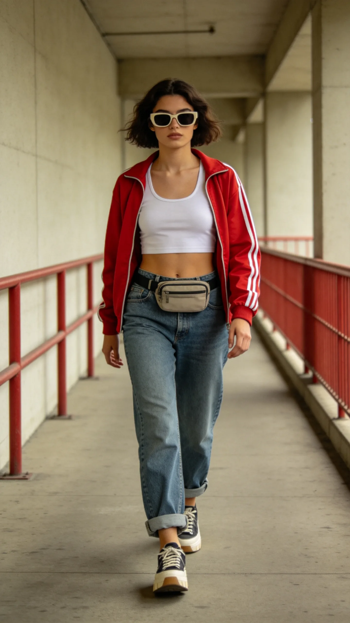 17. Low-Rise Stacked Jeans With a Cropped Track Jacket
