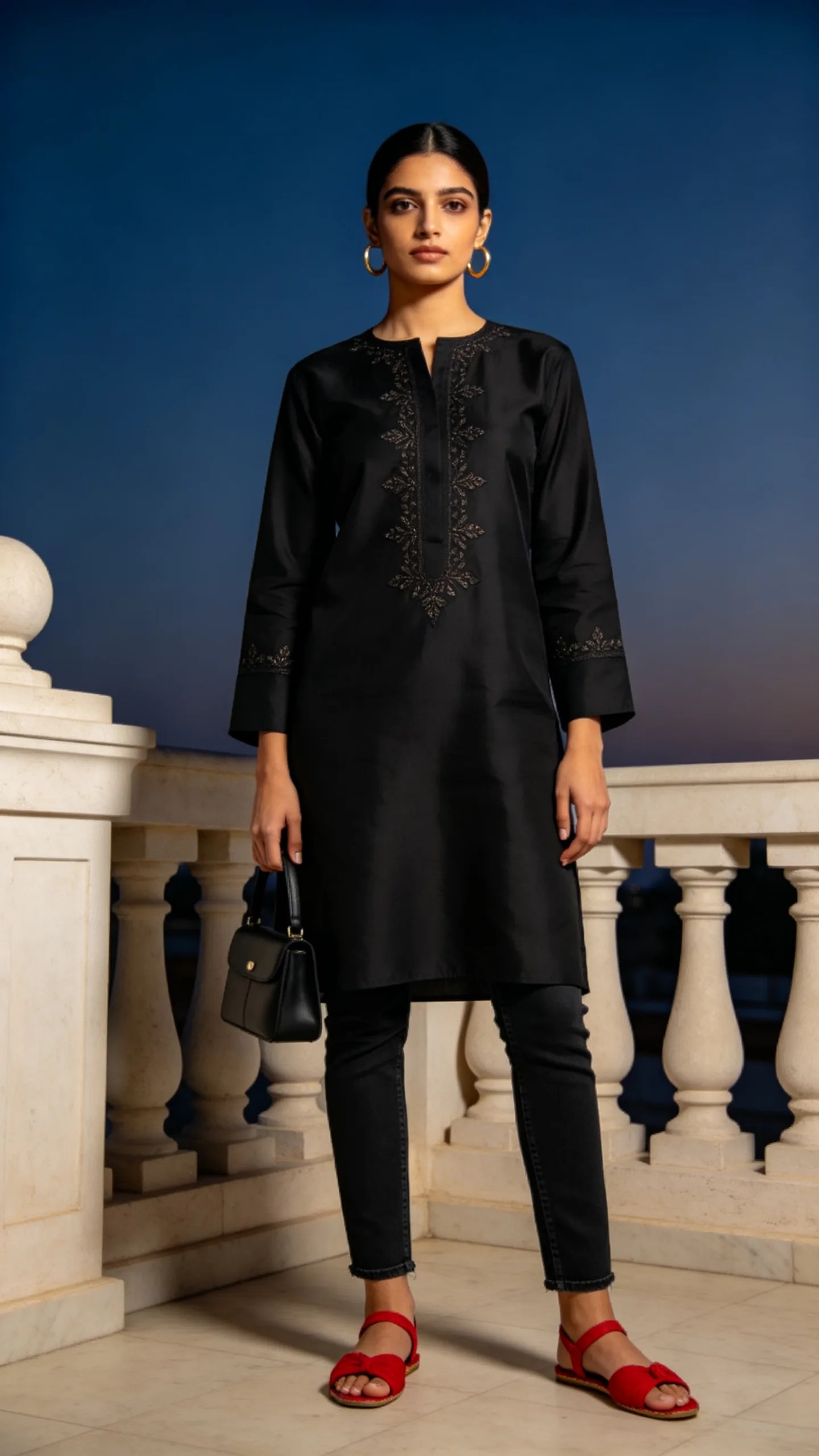 17. Monochrome Black Kurti and Jeans Outfit