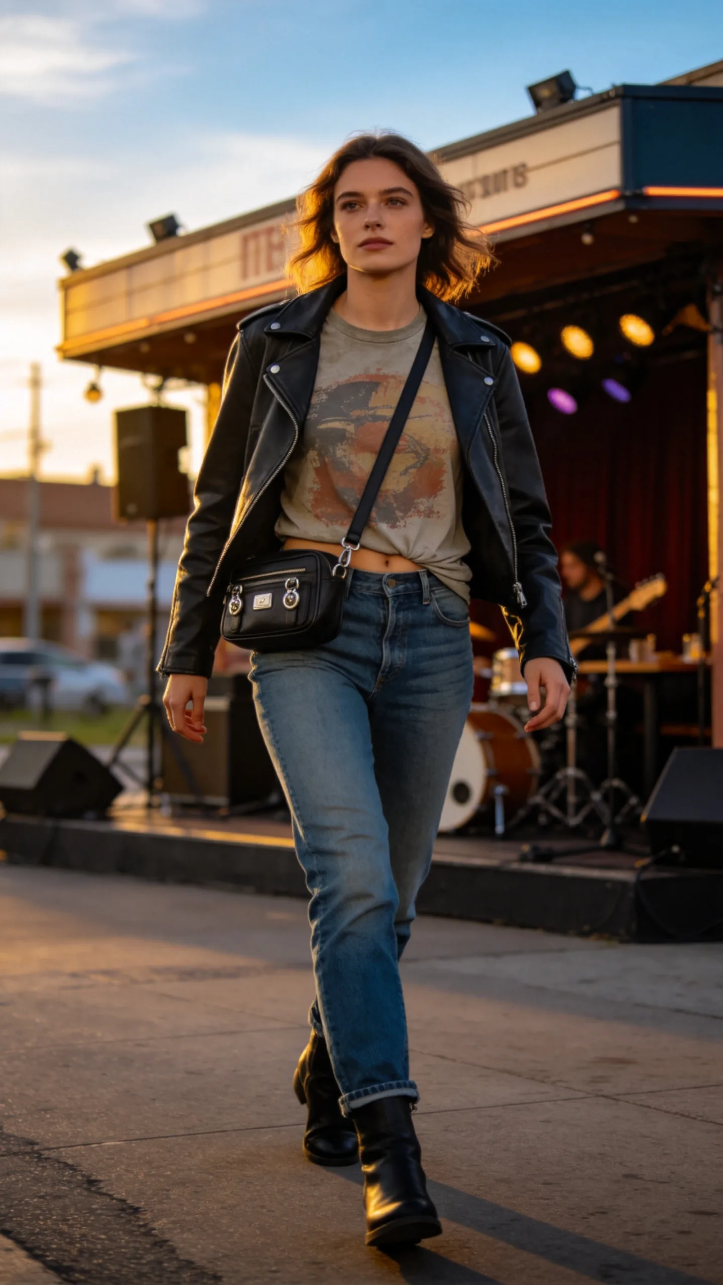 18. Blue Jeans With a Graphic Tee and Leather Jacket