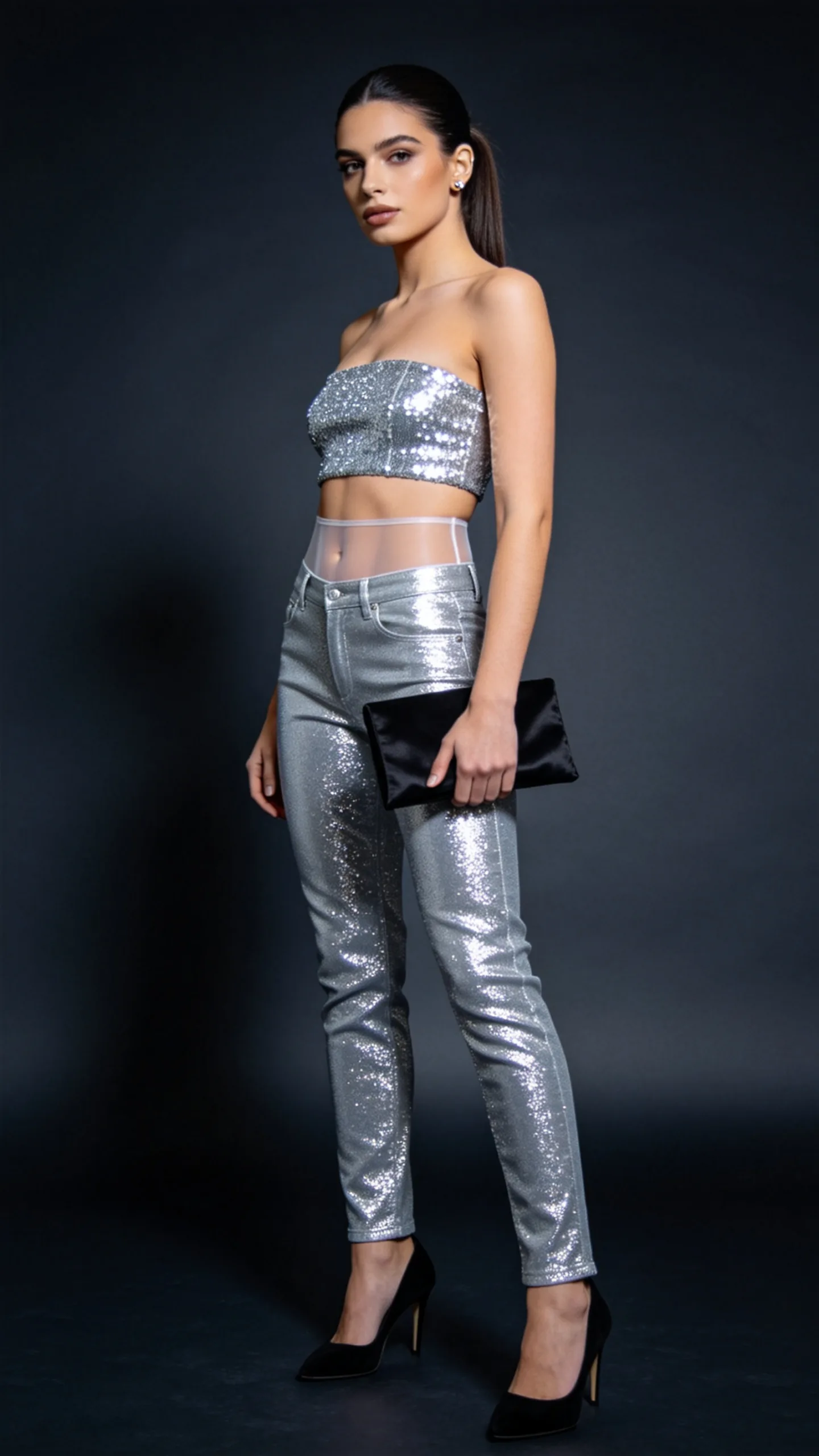 19. Glitter Jeans With a Sequined Tube Top