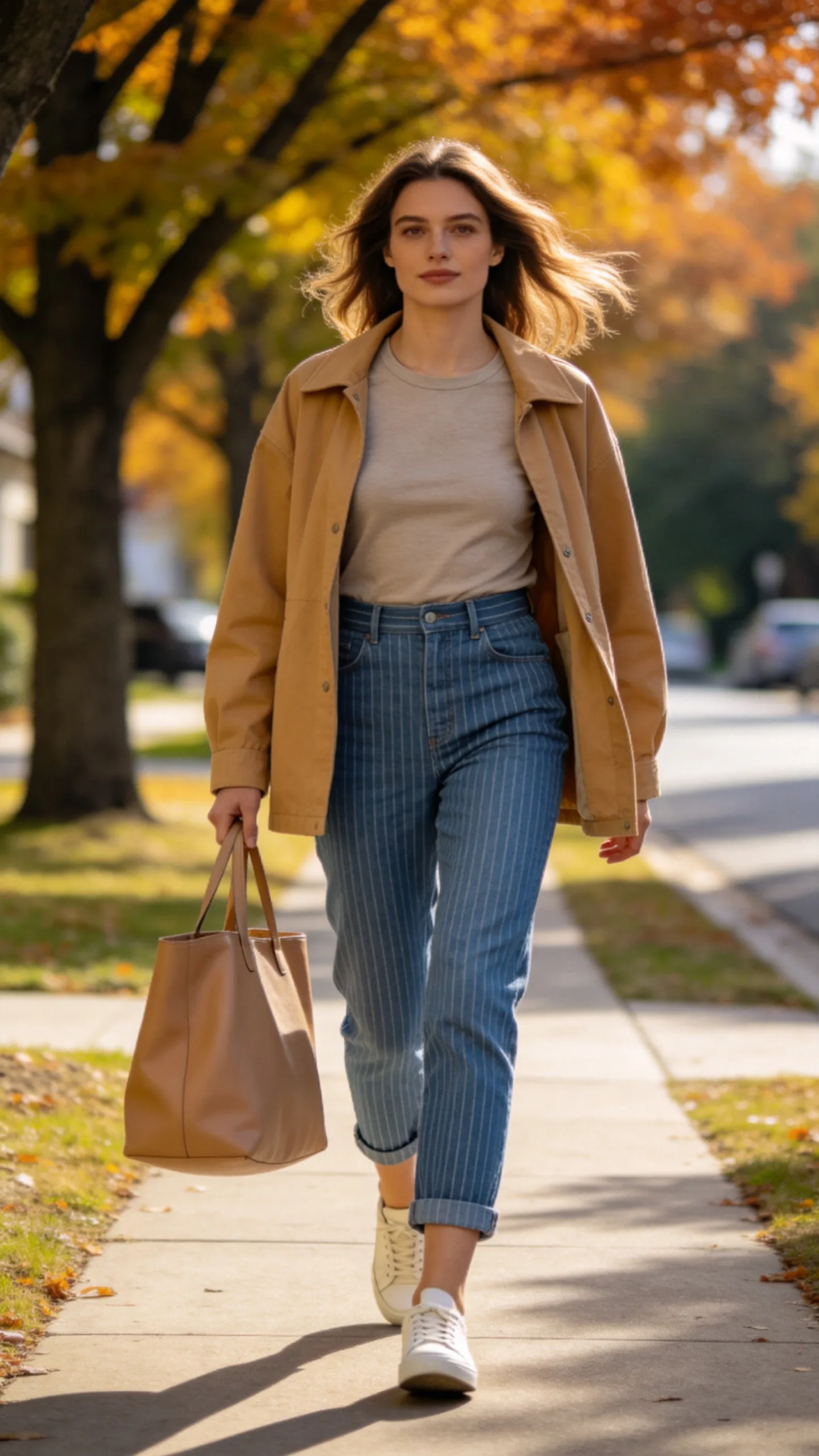 19. Striped Ankle Jeans With a Shacket