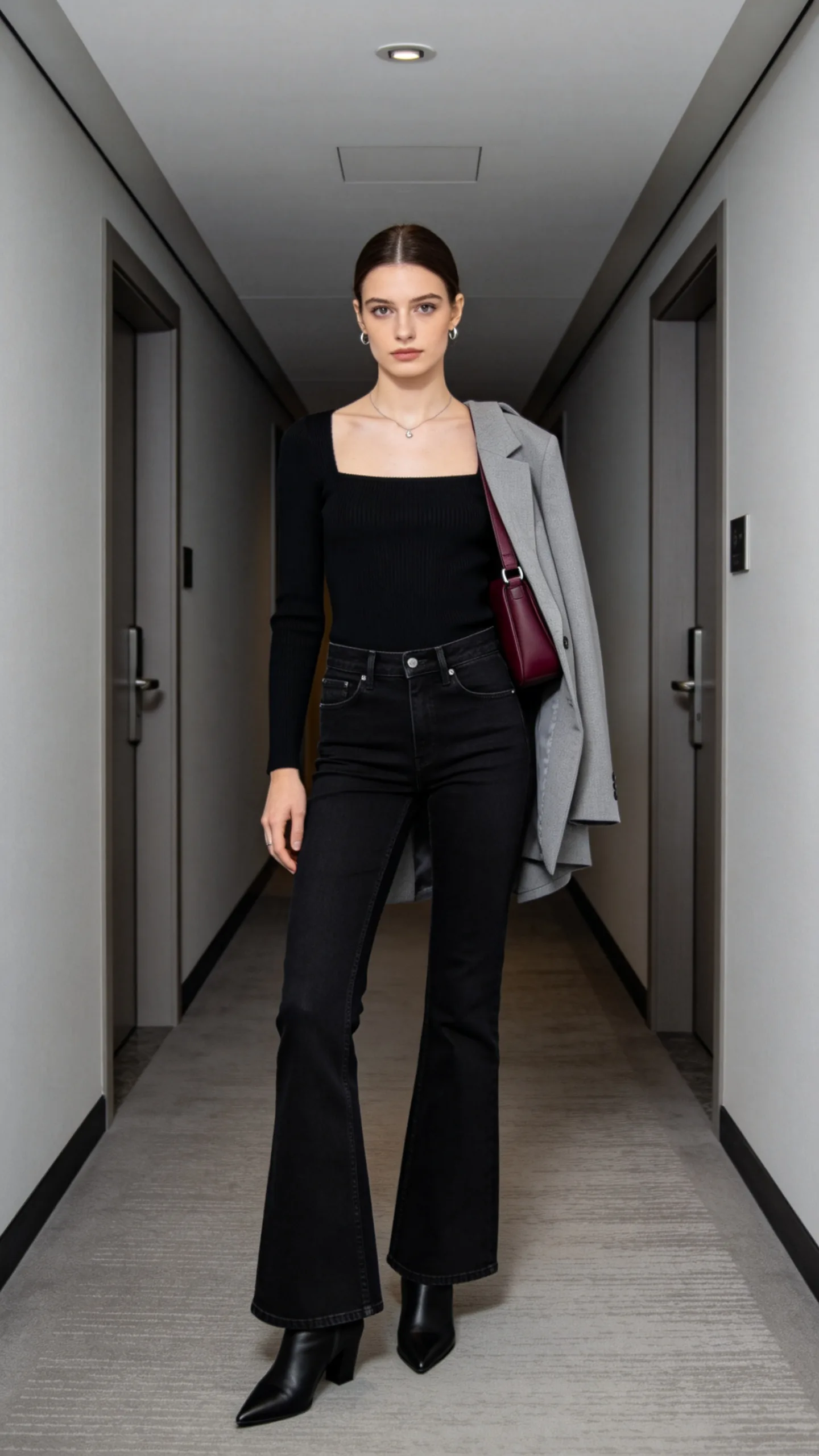 20. Black Bell Bottoms With a Monochrome Knit Set