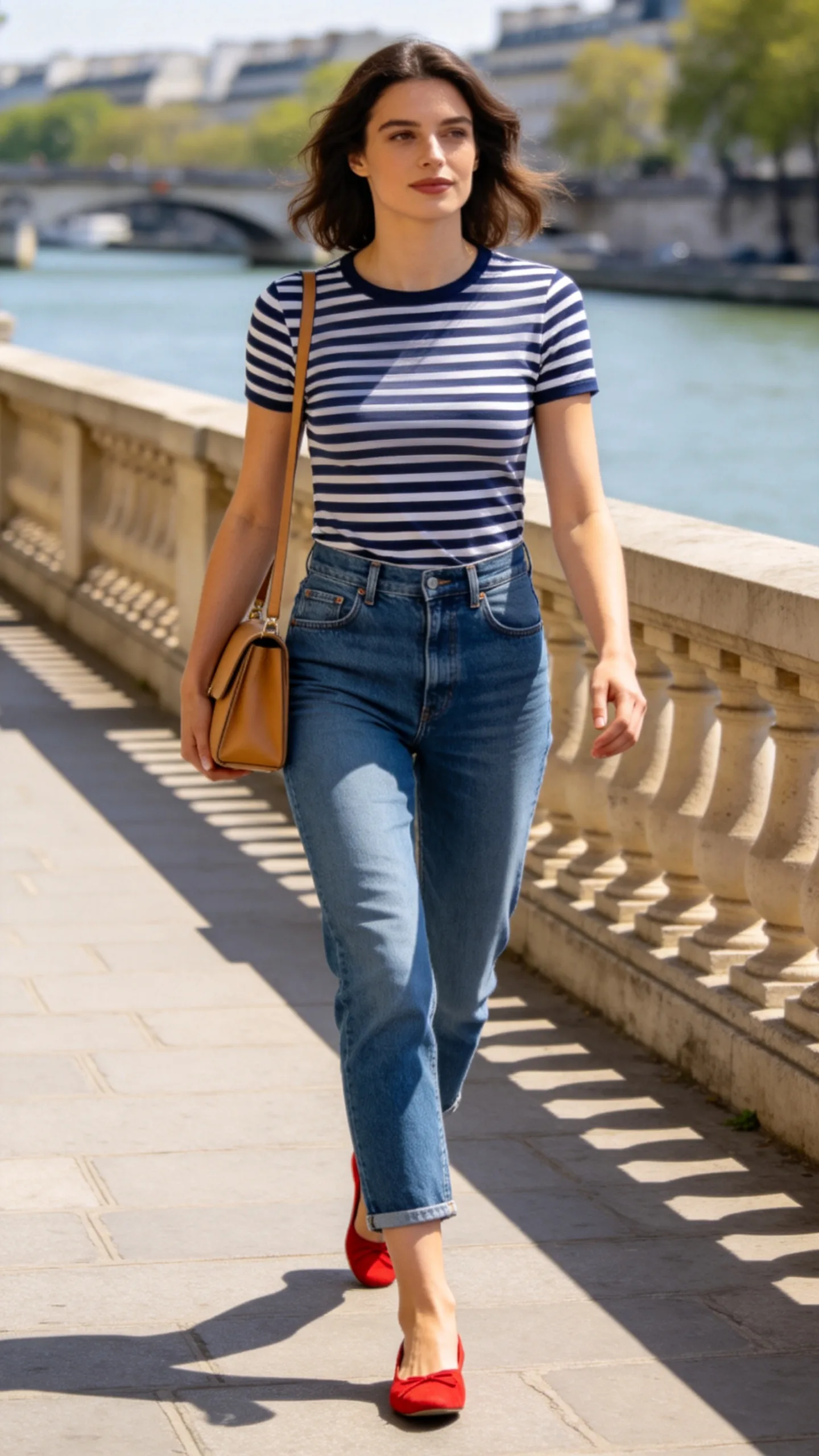 20. Cropped Jeans With a Breton Tee and Red Flats