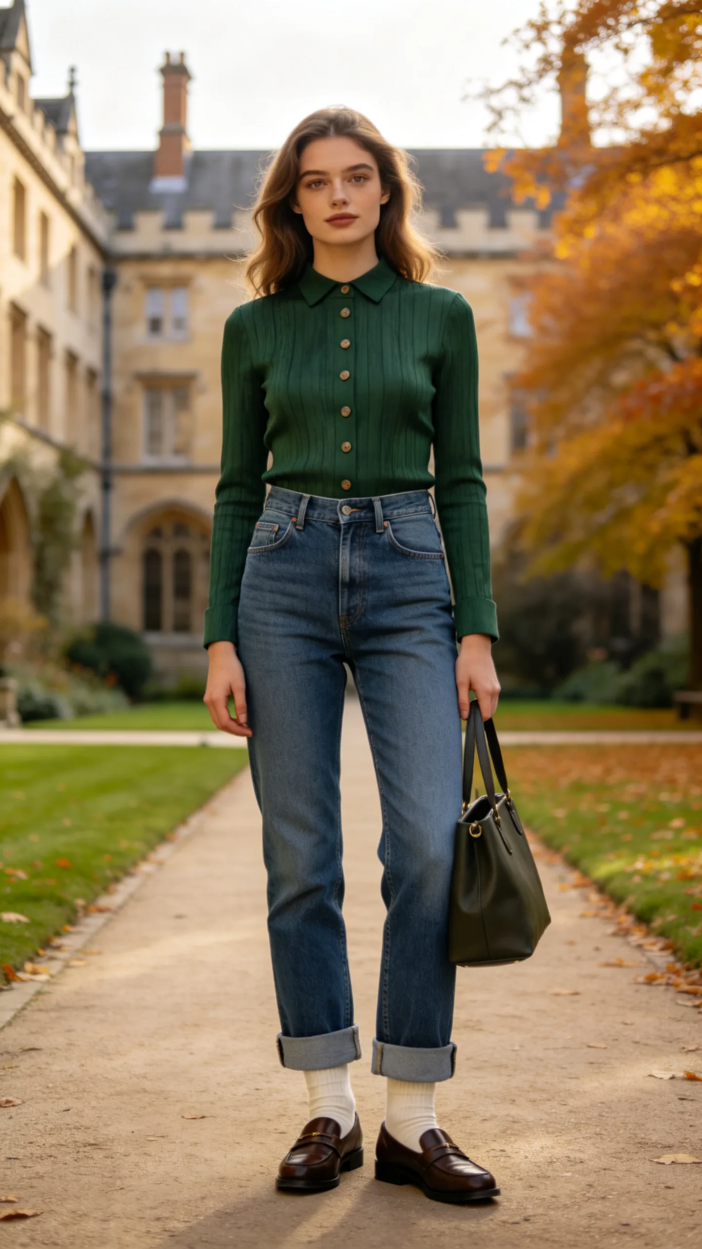 20. Cuffed Jeans With Loafers and a Buttoned Cardigan