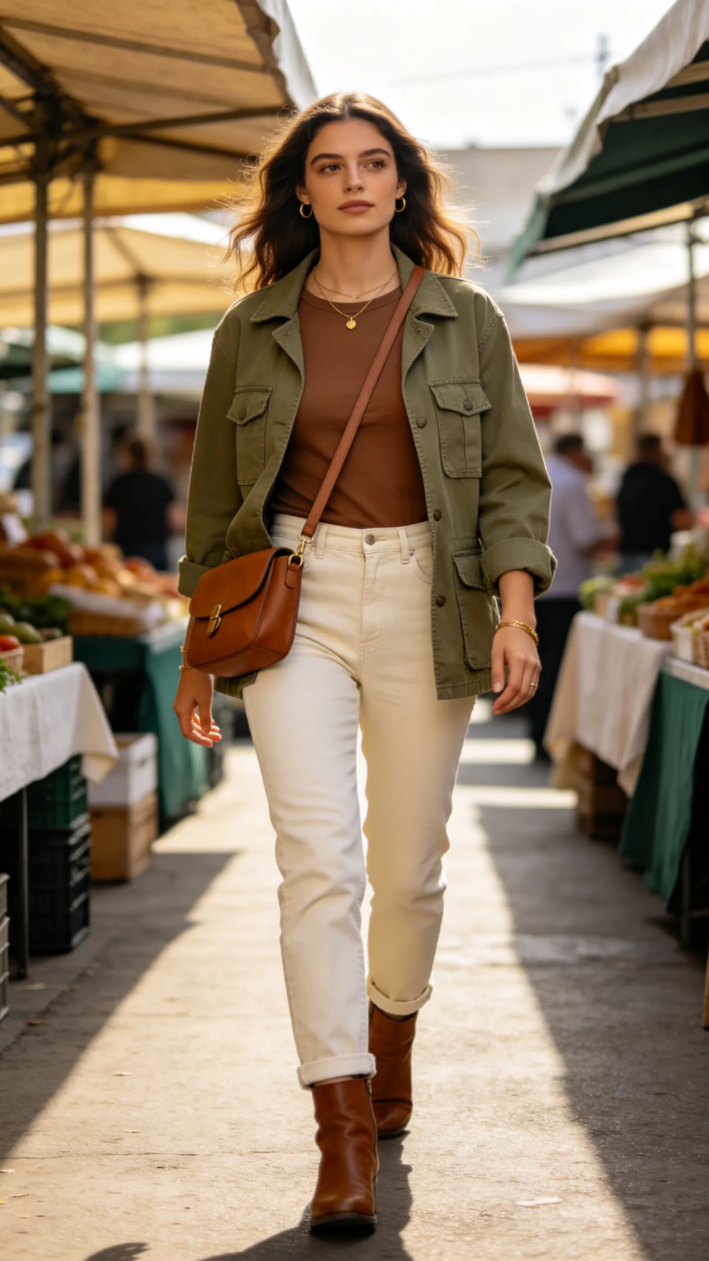 20. Ecru Jeans With an Earth-Tone Utility Jacket