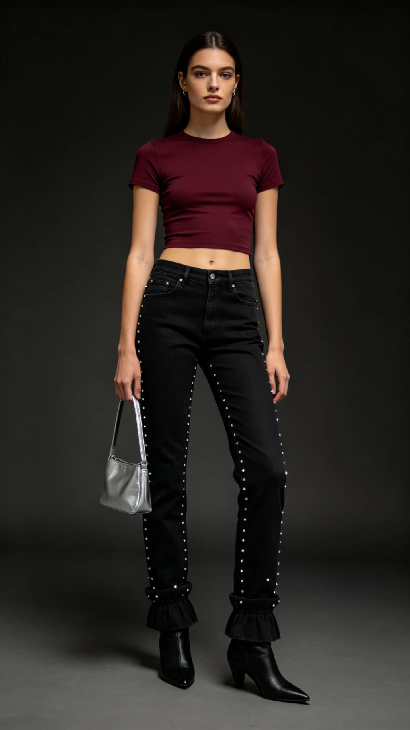 20. Embellished Stacked Jeans With a Cropped Tee