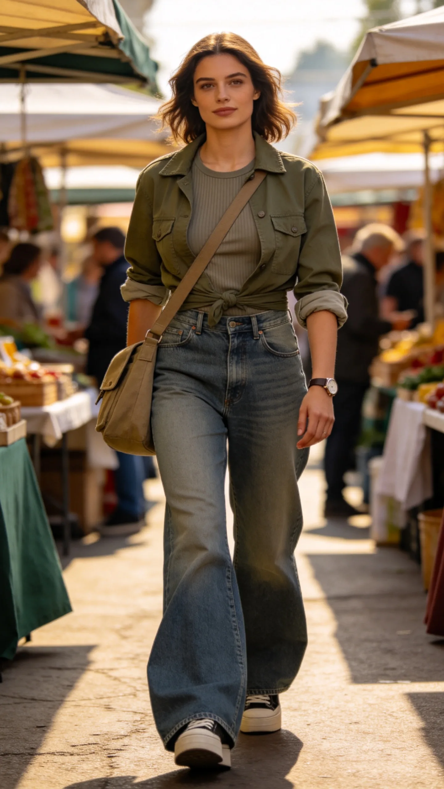 20. Wide-Leg Jeans With a Belted Utility Jacket