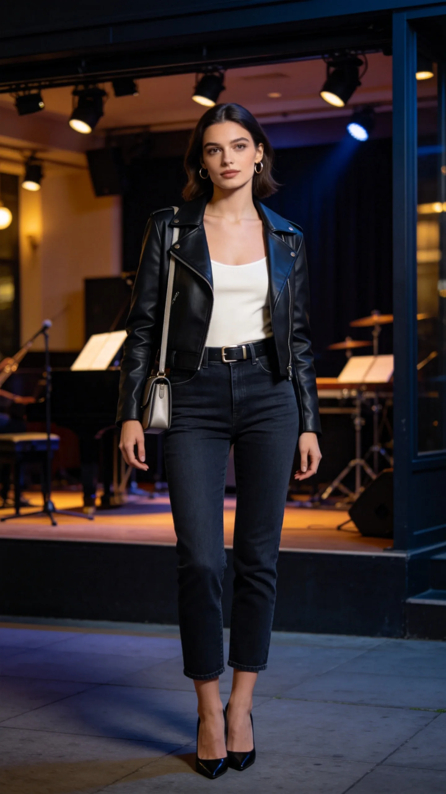 21. Cropped Jeans With a Leather Jacket and Kitten Heels