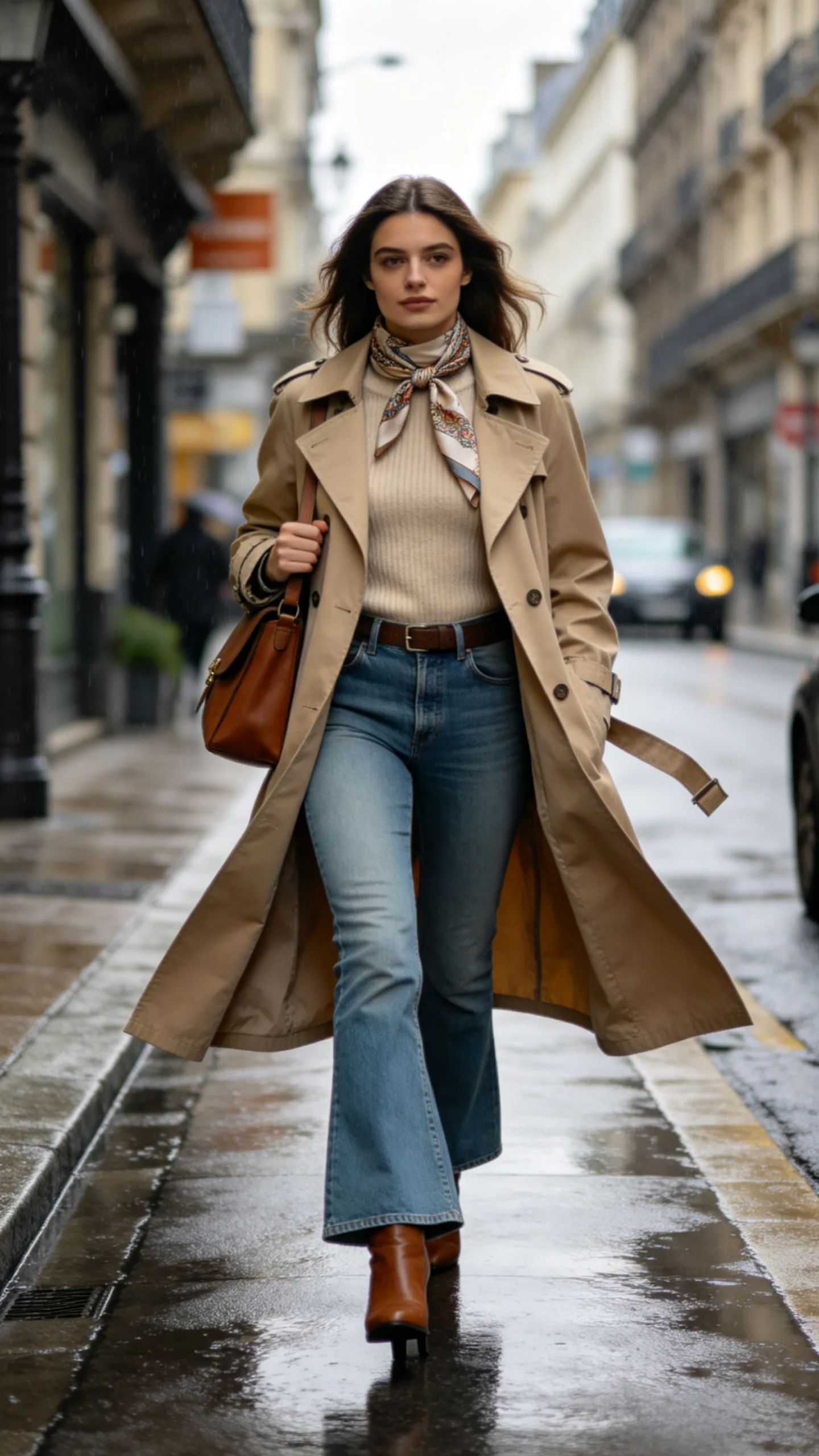 21. Medium-Wash Flares With a Trench Coat