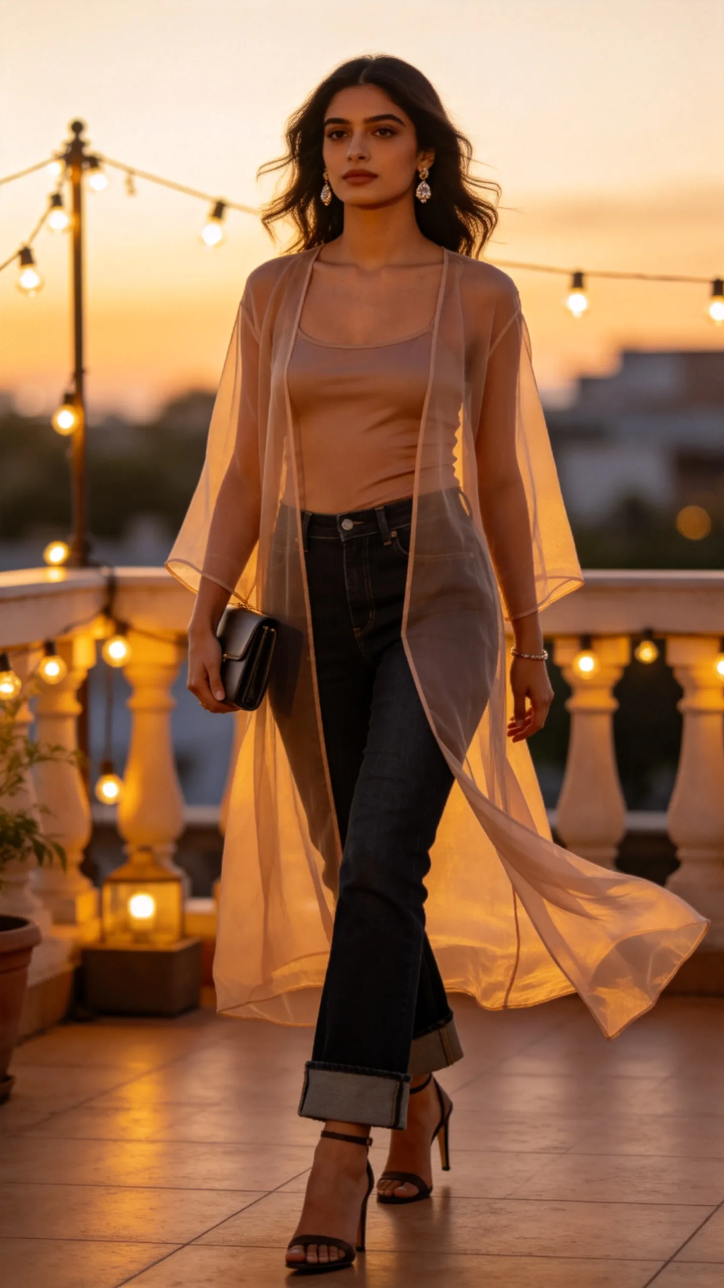 21. Sheer Layered Kurti With Bootcut Jeans