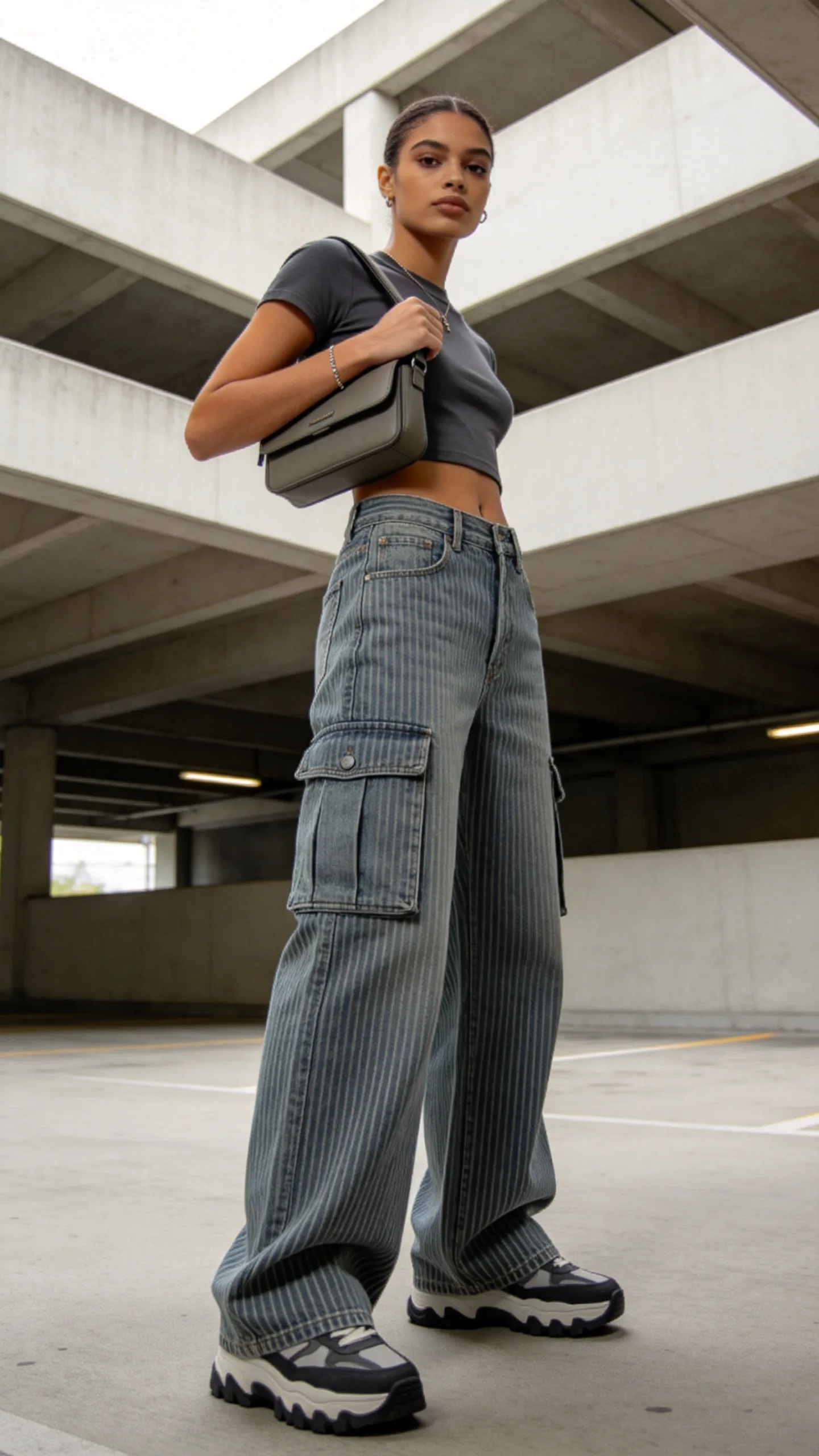 21. Striped Cargo Jeans With a Cropped Tee