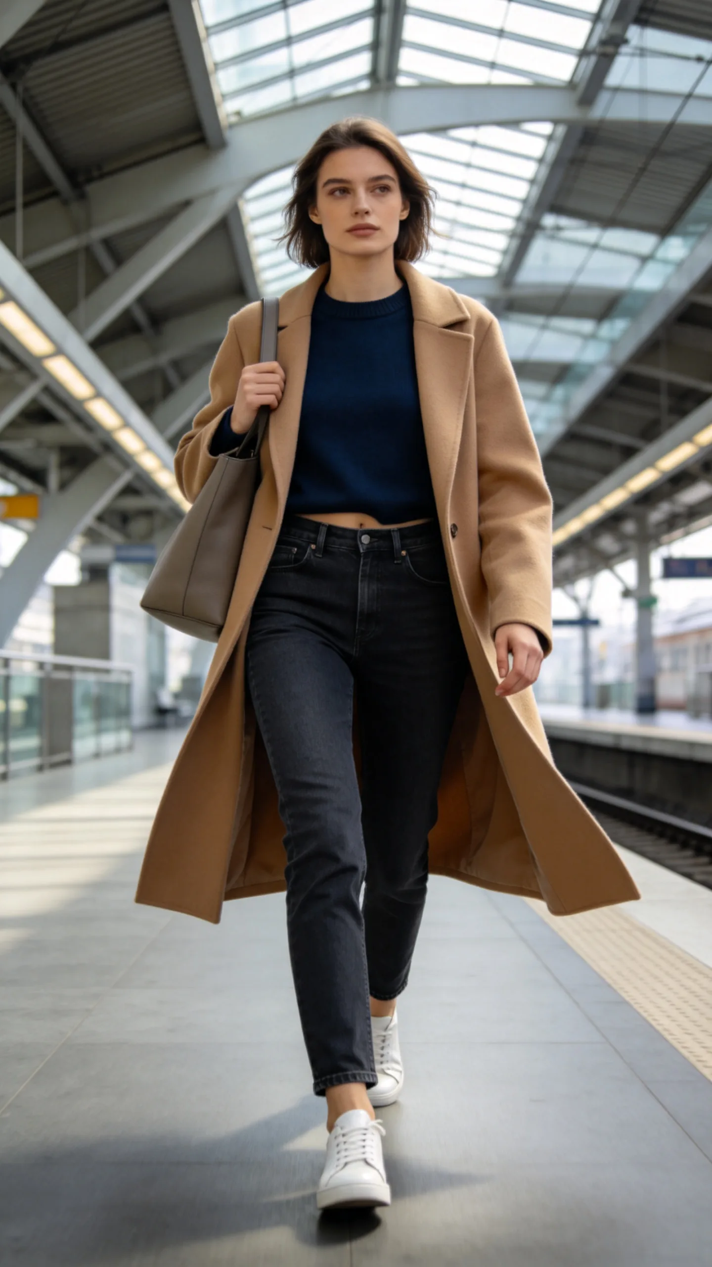 22. Dark Jeans With a Long Coat and Sneakers