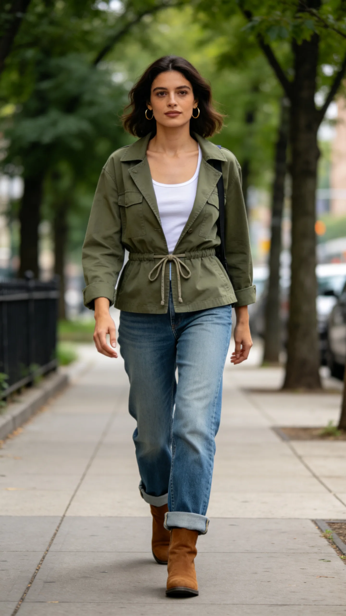 22. Medium-Wash Stacked Jeans With a Utility Jacket