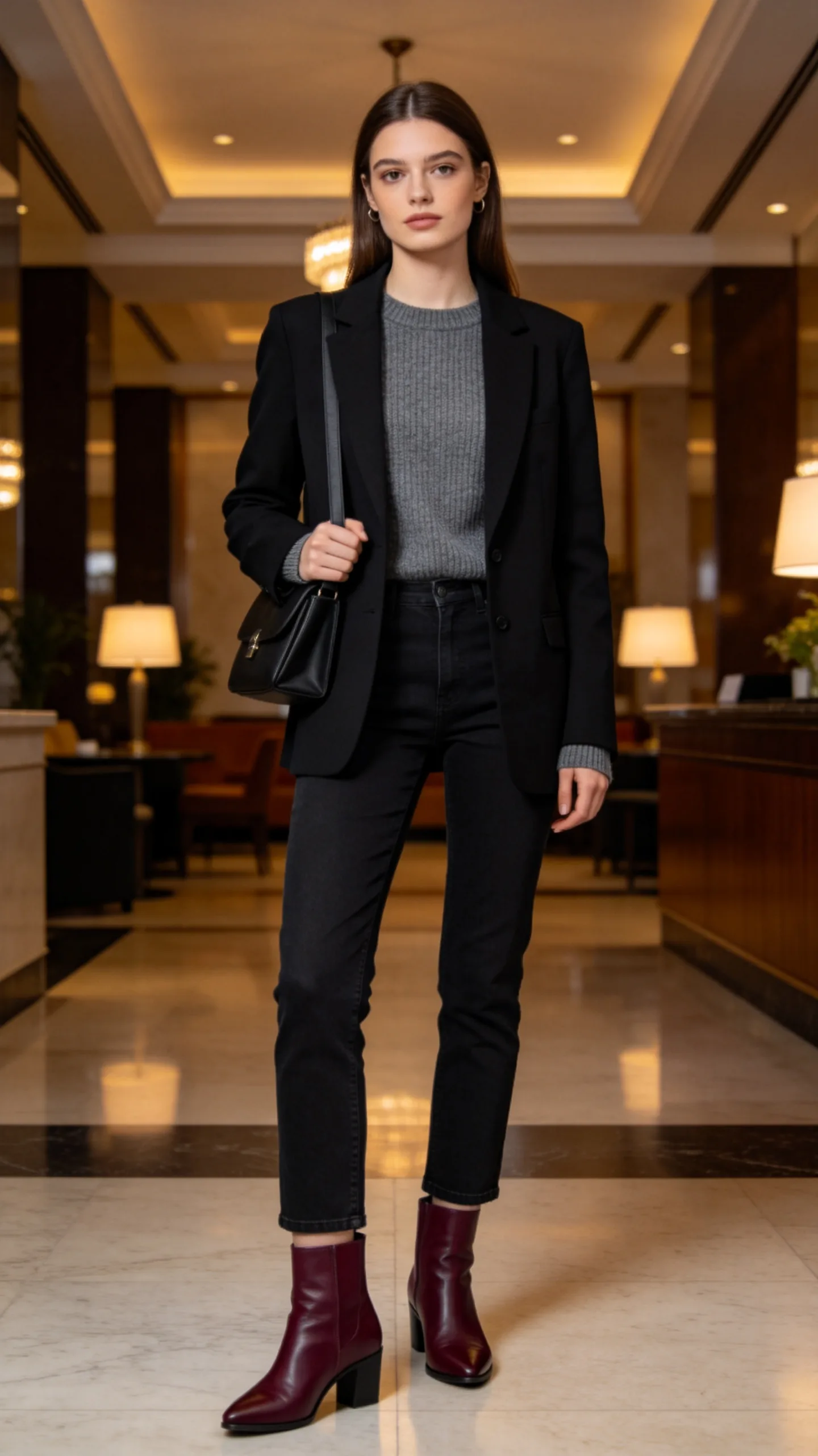 9. Black Jeans With Burgundy Heeled Boots