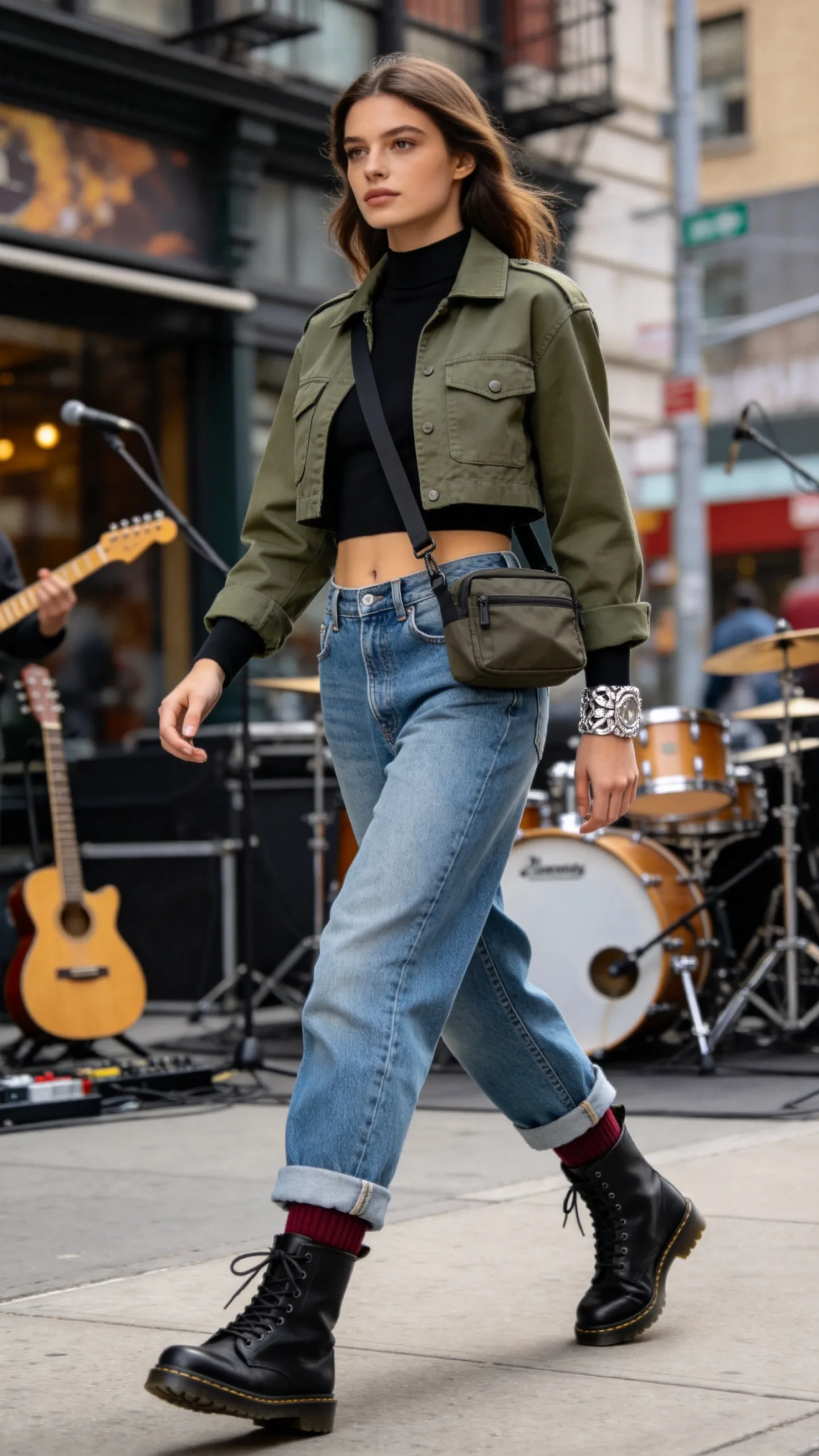 5. Cuffed Boyfriend Jeans With Lace-Up Combat Boots