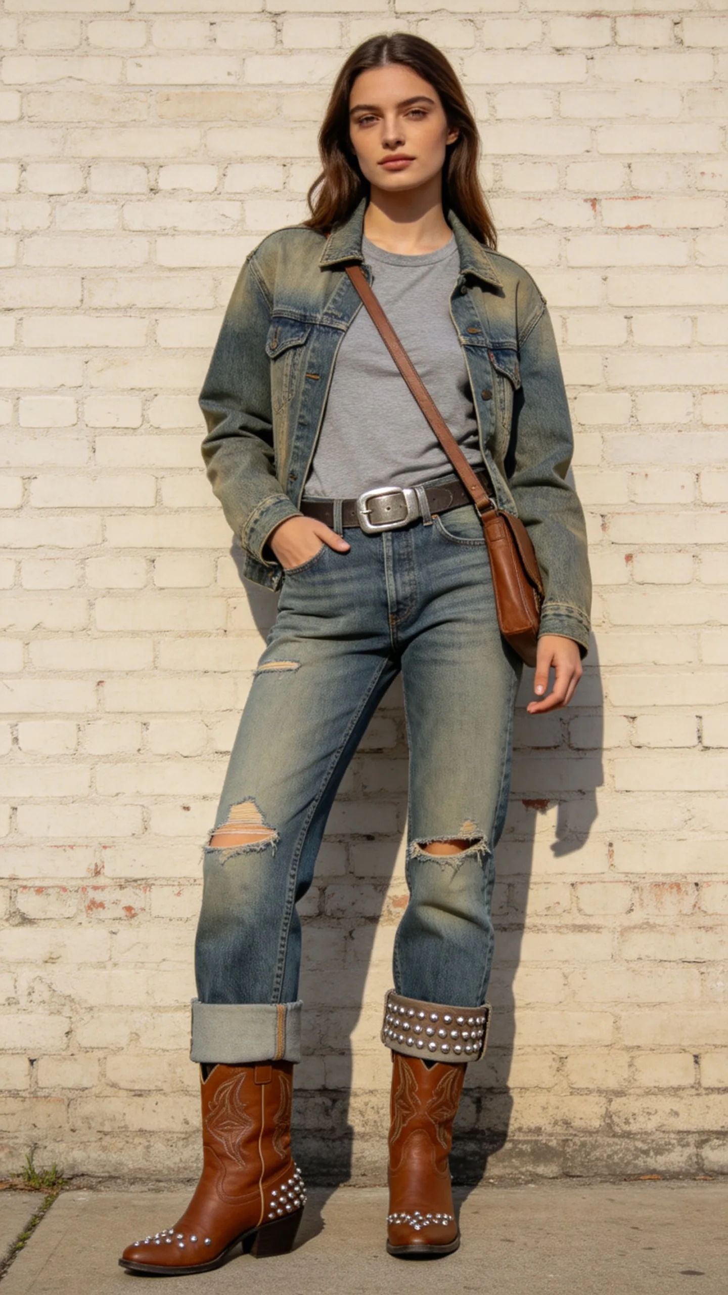11. Distressed Jeans With Studded Western Boots