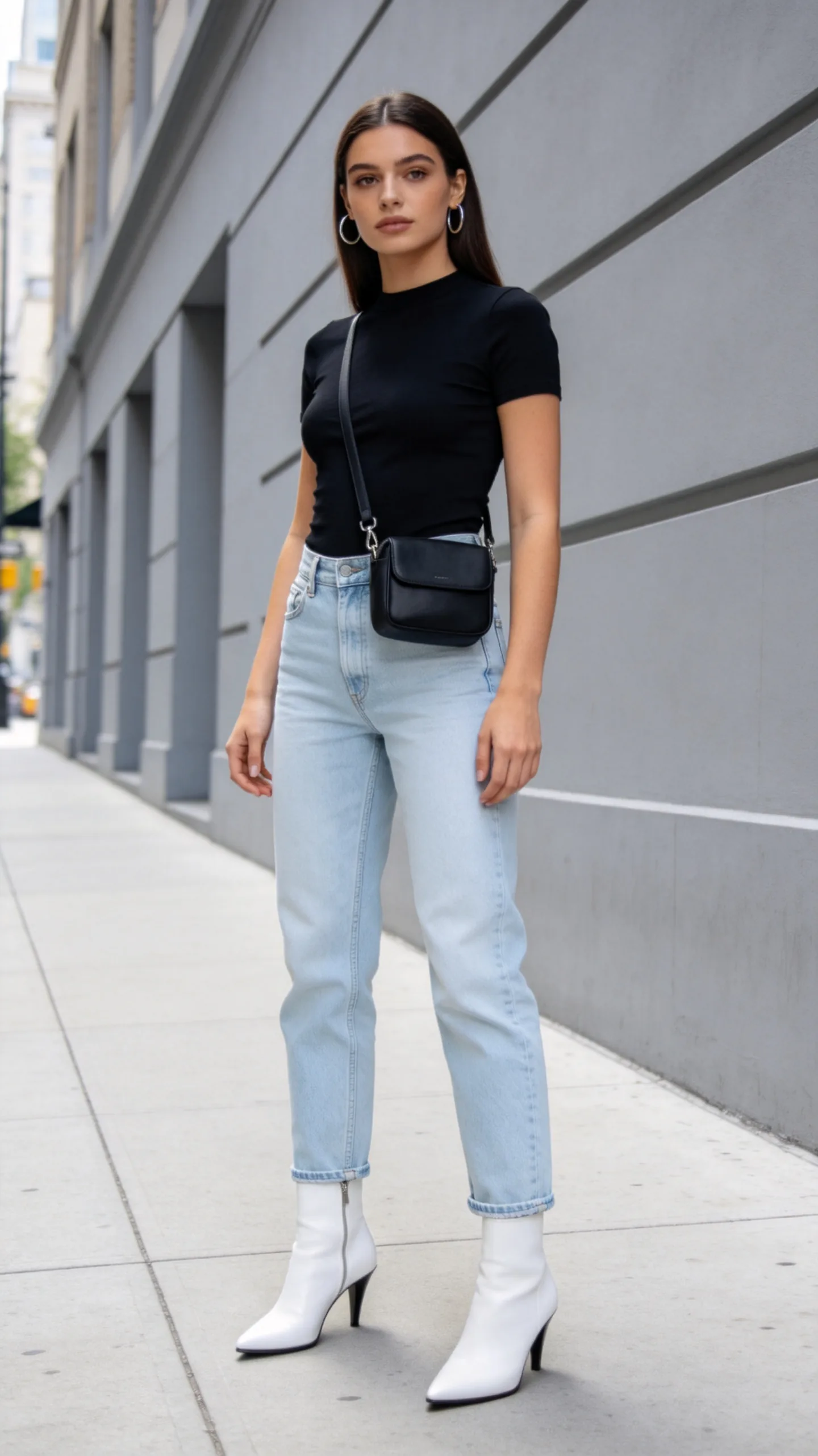 14. Light-Wash Jeans With White Ankle Boots
