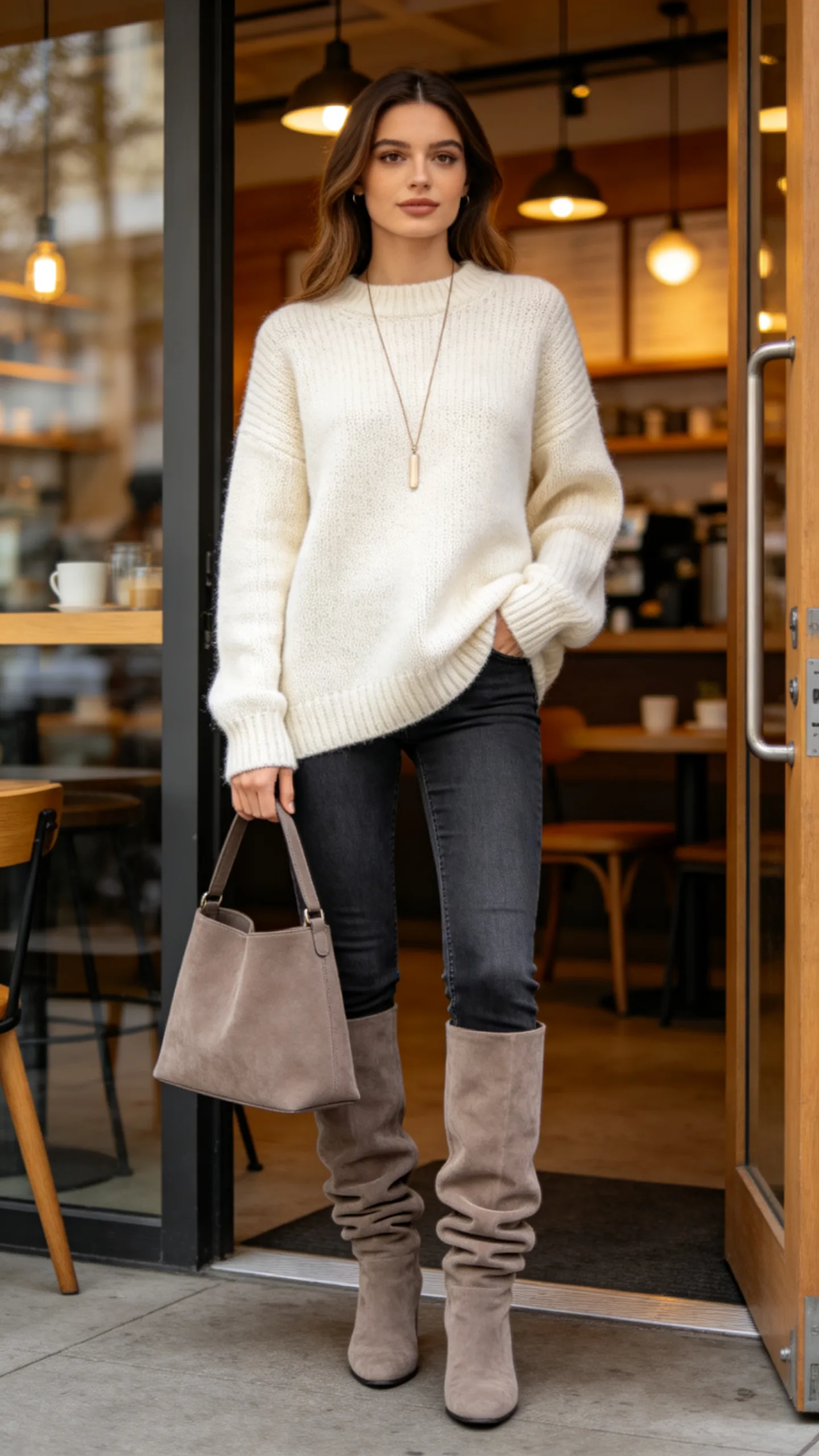 12. Slim Jeans With Slouchy Knee-High Boots