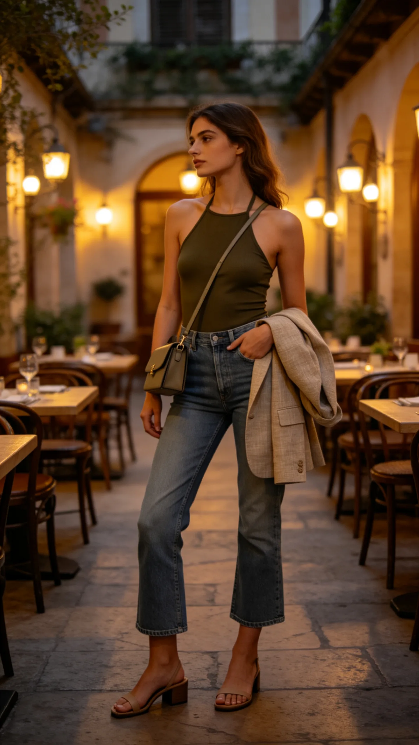 5. Cropped Flare Jeans With a Halter Tank