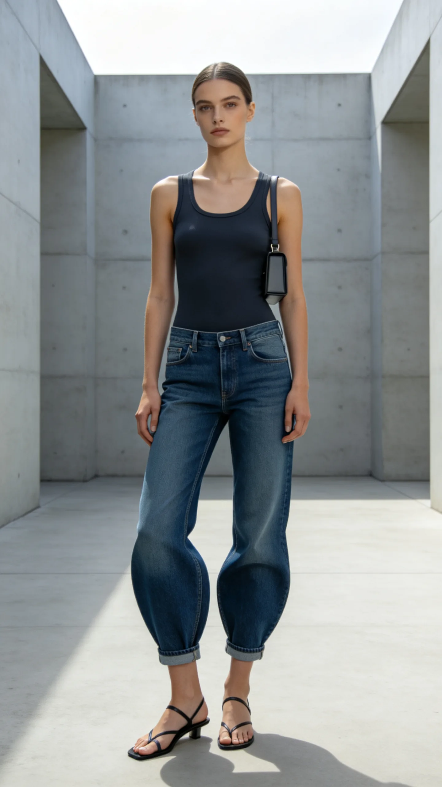 14. Barrel-Leg Jeans With a Minimalist Tank