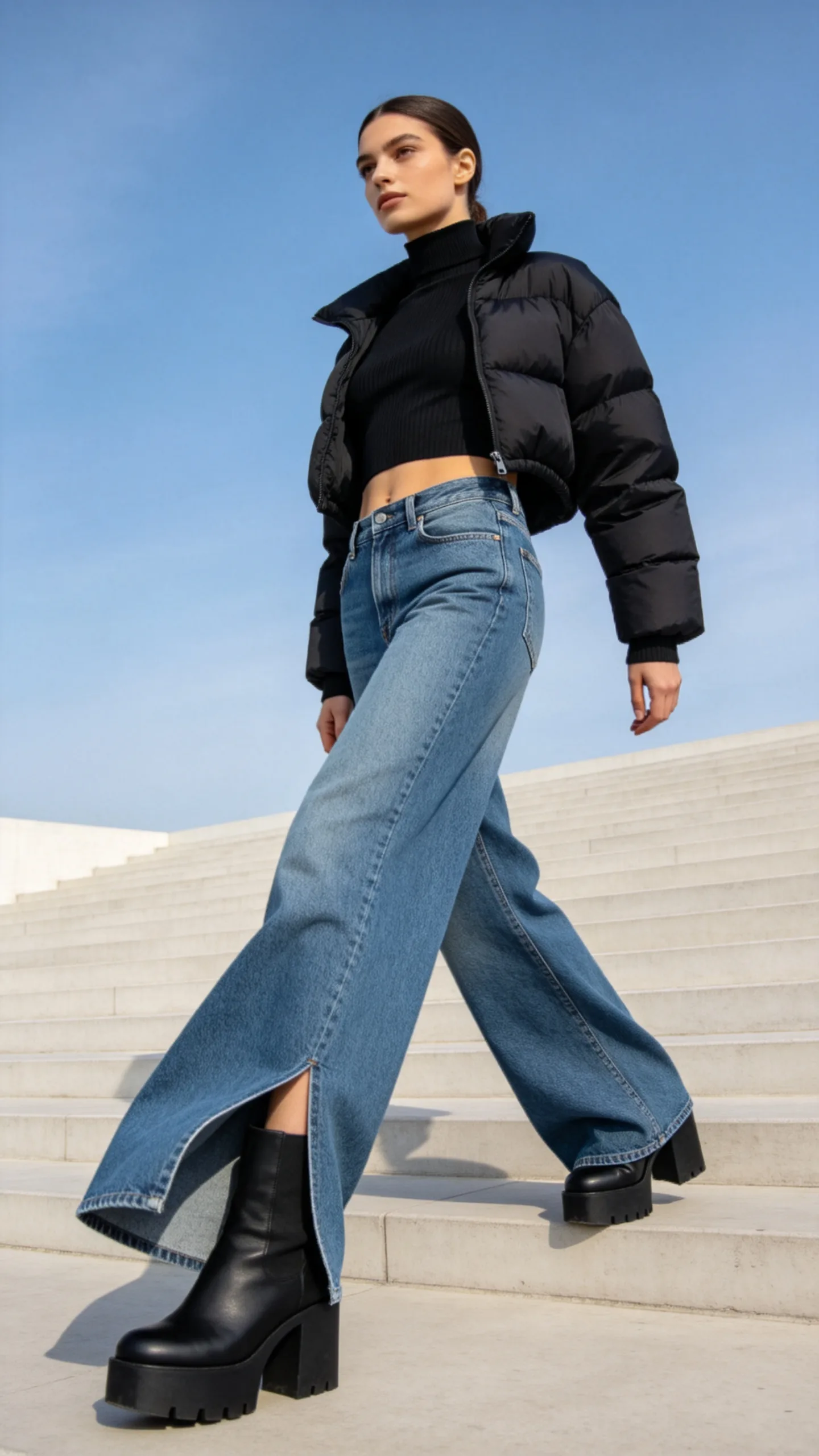 10. Wide-Leg Jeans With Platform Ankle Boots